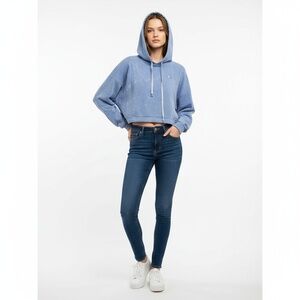 Cut & Paste Hoodie XXL Light Blue Bleached Cropped Distressed Drawstring Hood